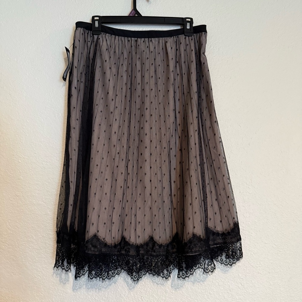 Worthington Womens Skirt 8 Midi Plus Size Sheer Overlay Nude Black